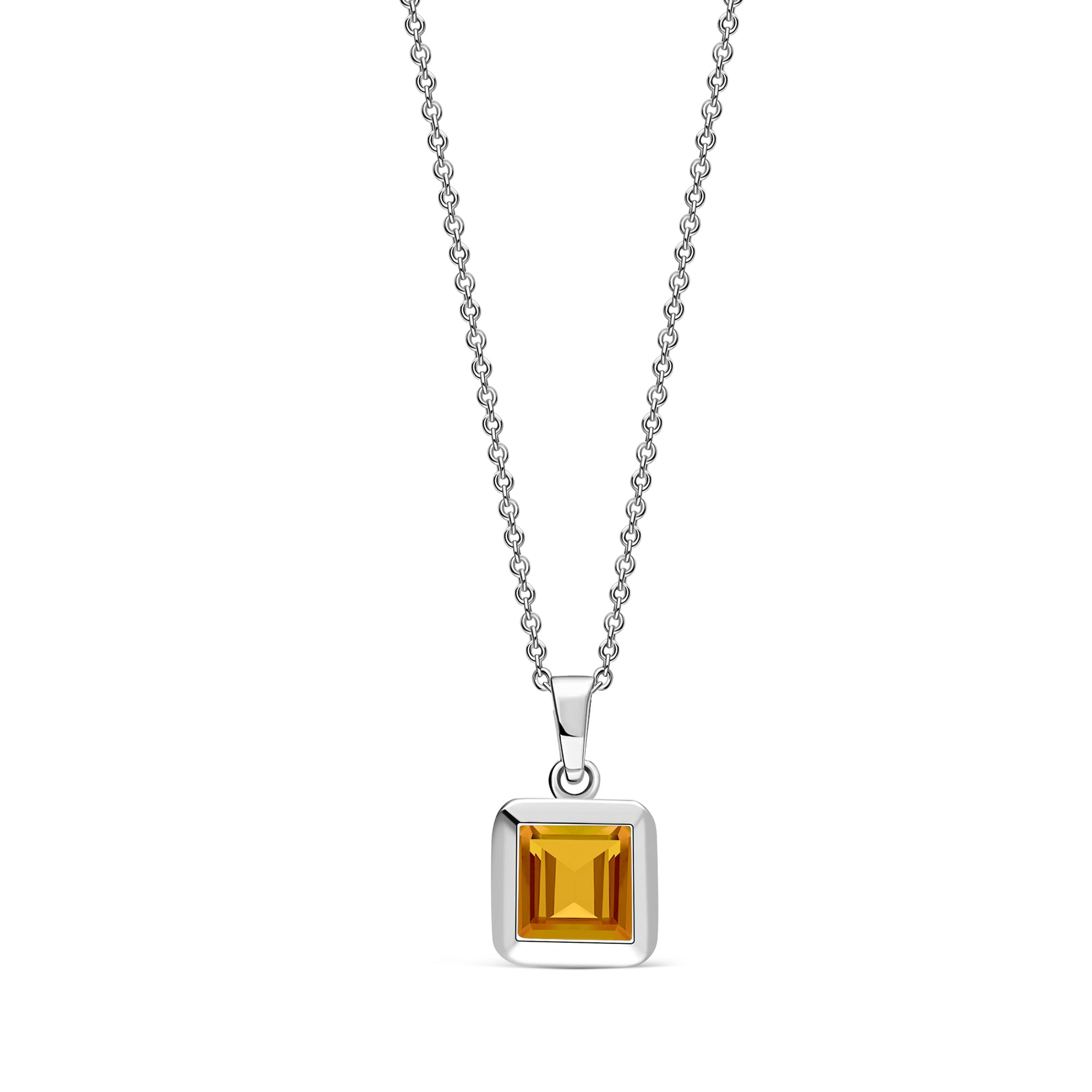 Sterling Silver Citrine Square Framed Pendant