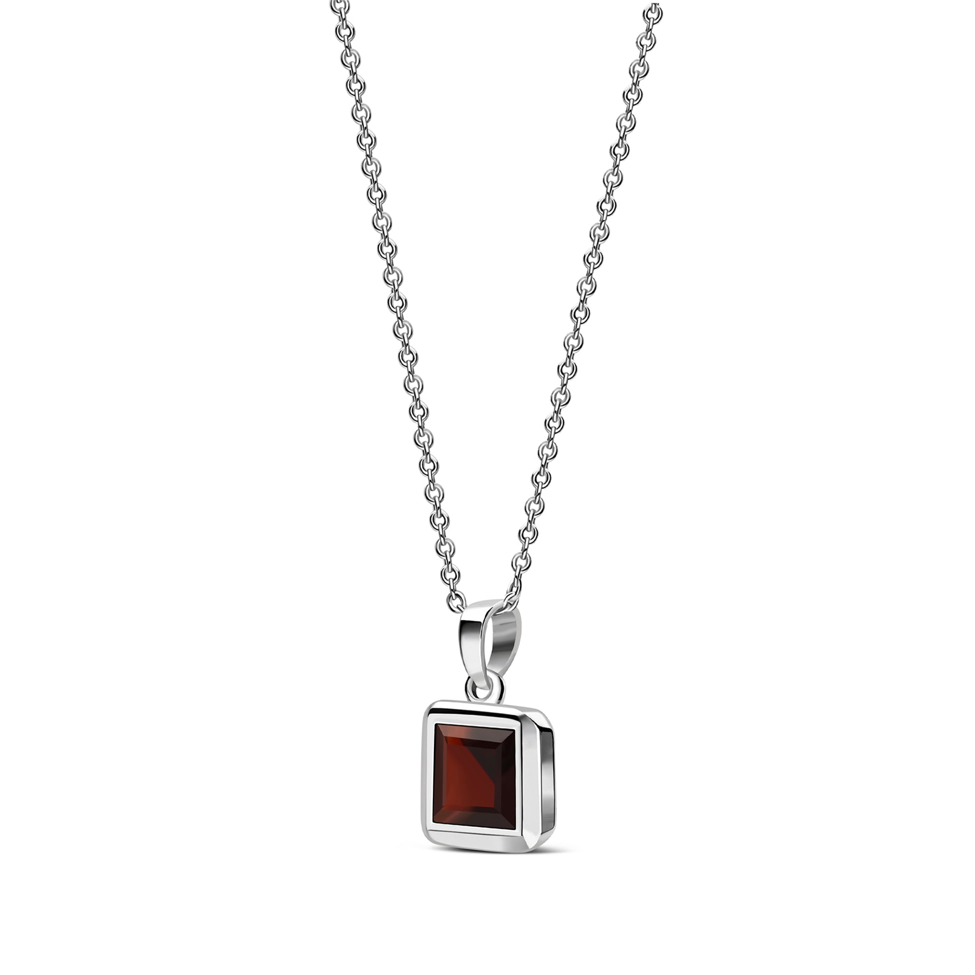 Sterling Silver Garnet Square Framed Pendant