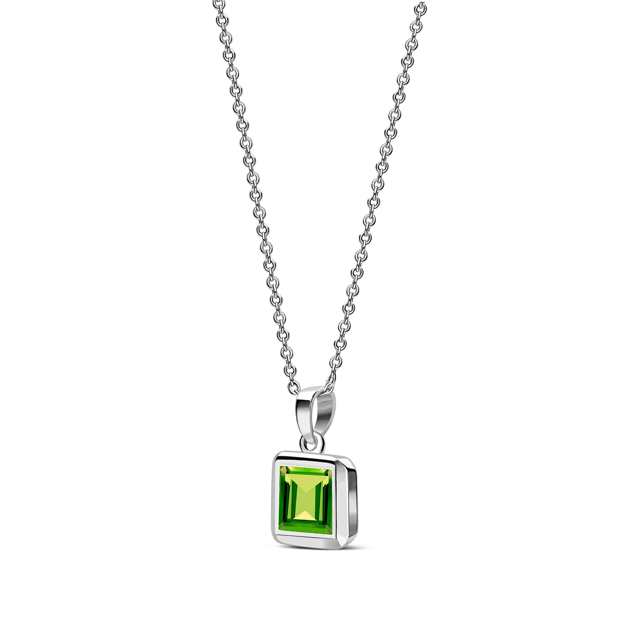 Sterling Silver Peridot Square Framed Pendant