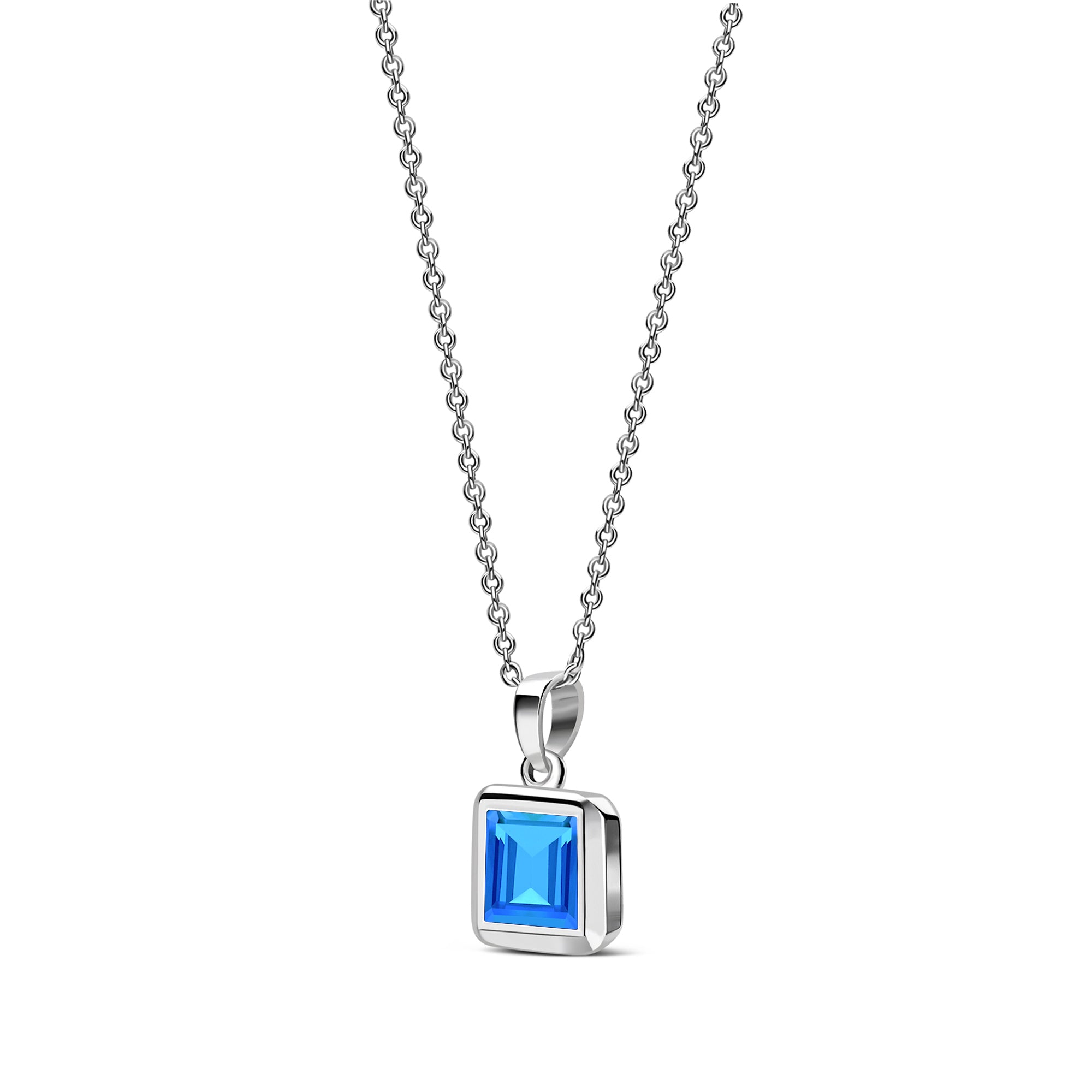 Sterling Silver Swiss Blue Topaz Square Framed Pendant