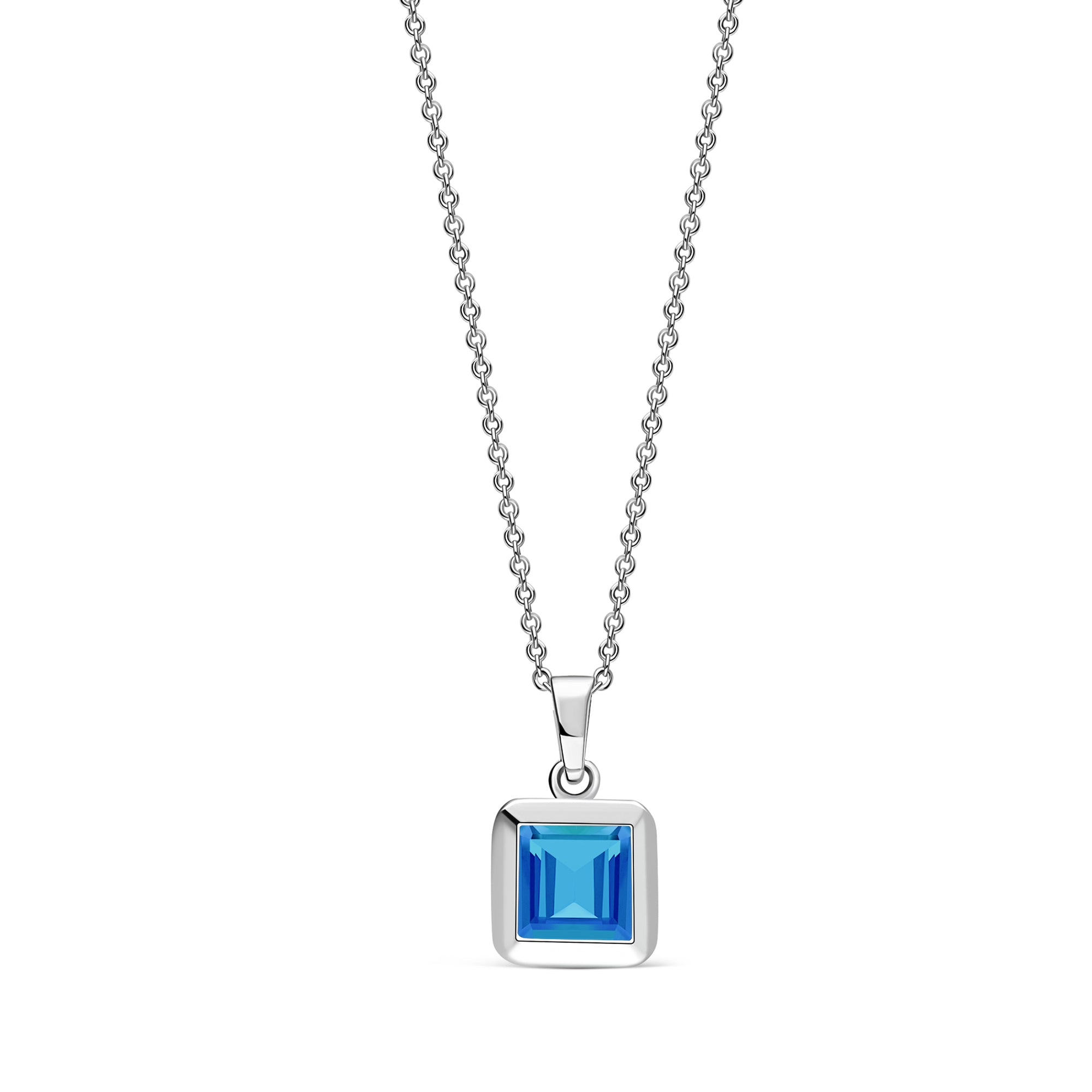 Sterling Silver Swiss Blue Topaz Square Framed Pendant