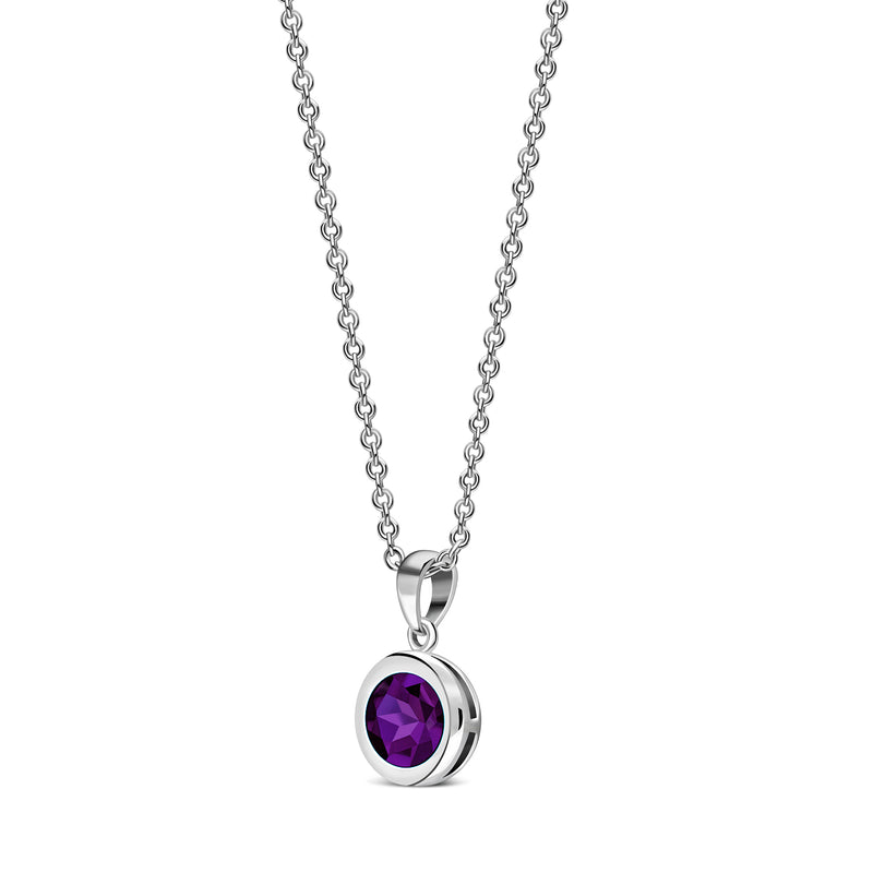 Sterling Silver Amethyst 7mm Round Framed Pendant