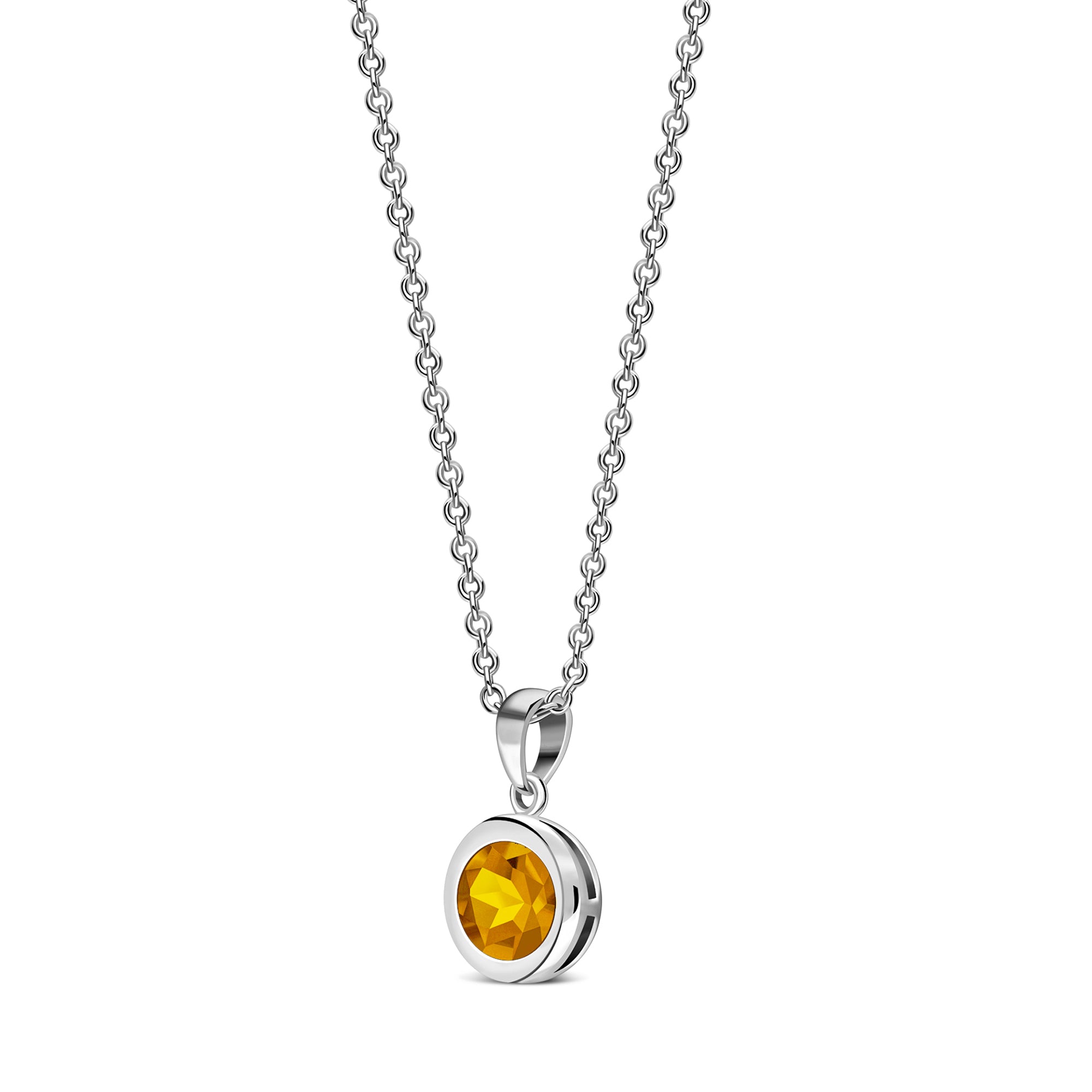 Sterling Silver Citrine 7mm Round Framed Pendant