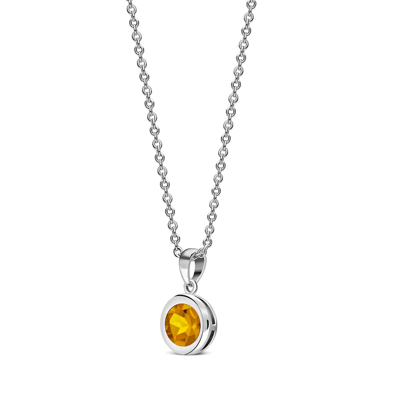 Sterling Silver Citrine 7mm Round Framed Pendant