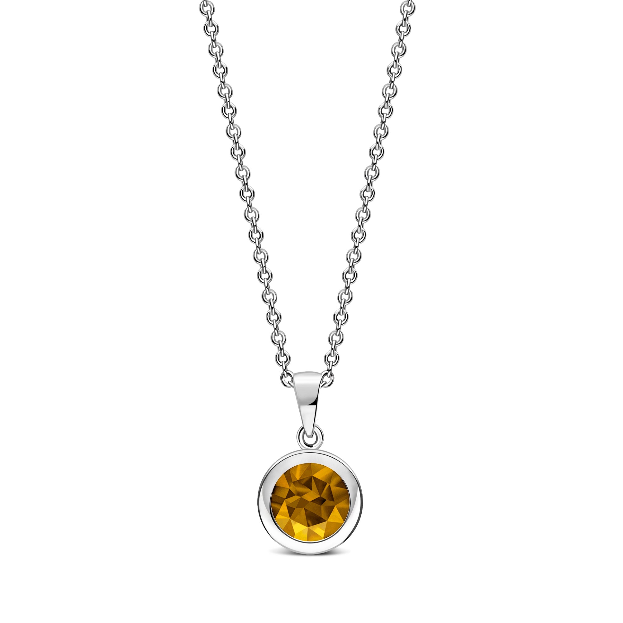 Sterling Silver Citrine 7mm Round Framed Pendant