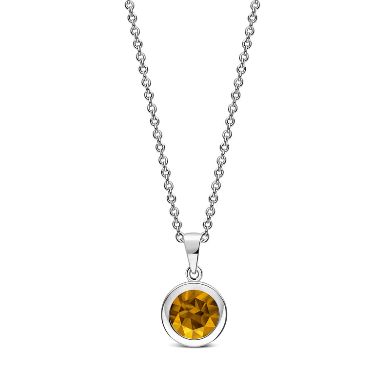 Sterling Silver Citrine 7mm Round Framed Pendant