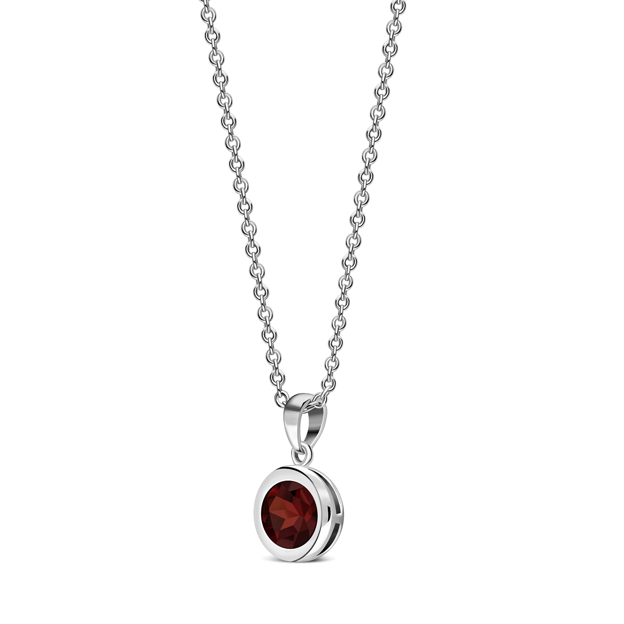 Sterling Silver Garnet 7mm Round Framed Pendant