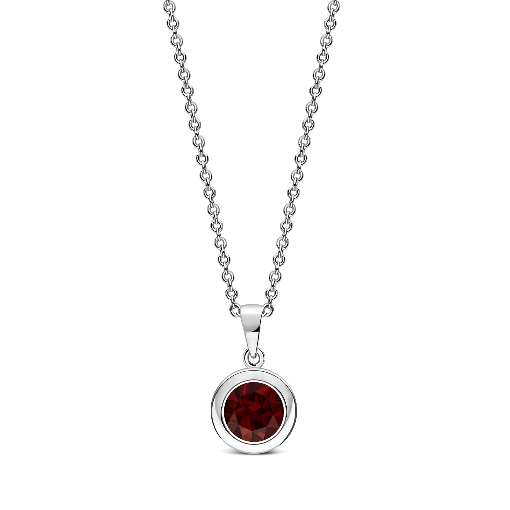 Sterling Silver Garnet 7mm Round Framed Pendant