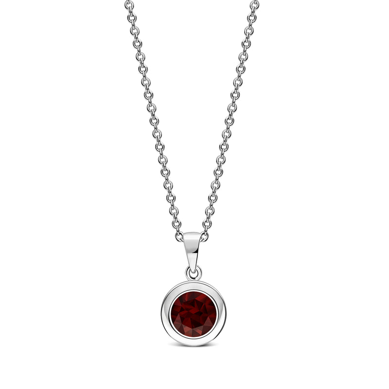 Sterling Silver Garnet 7mm Round Framed Pendant