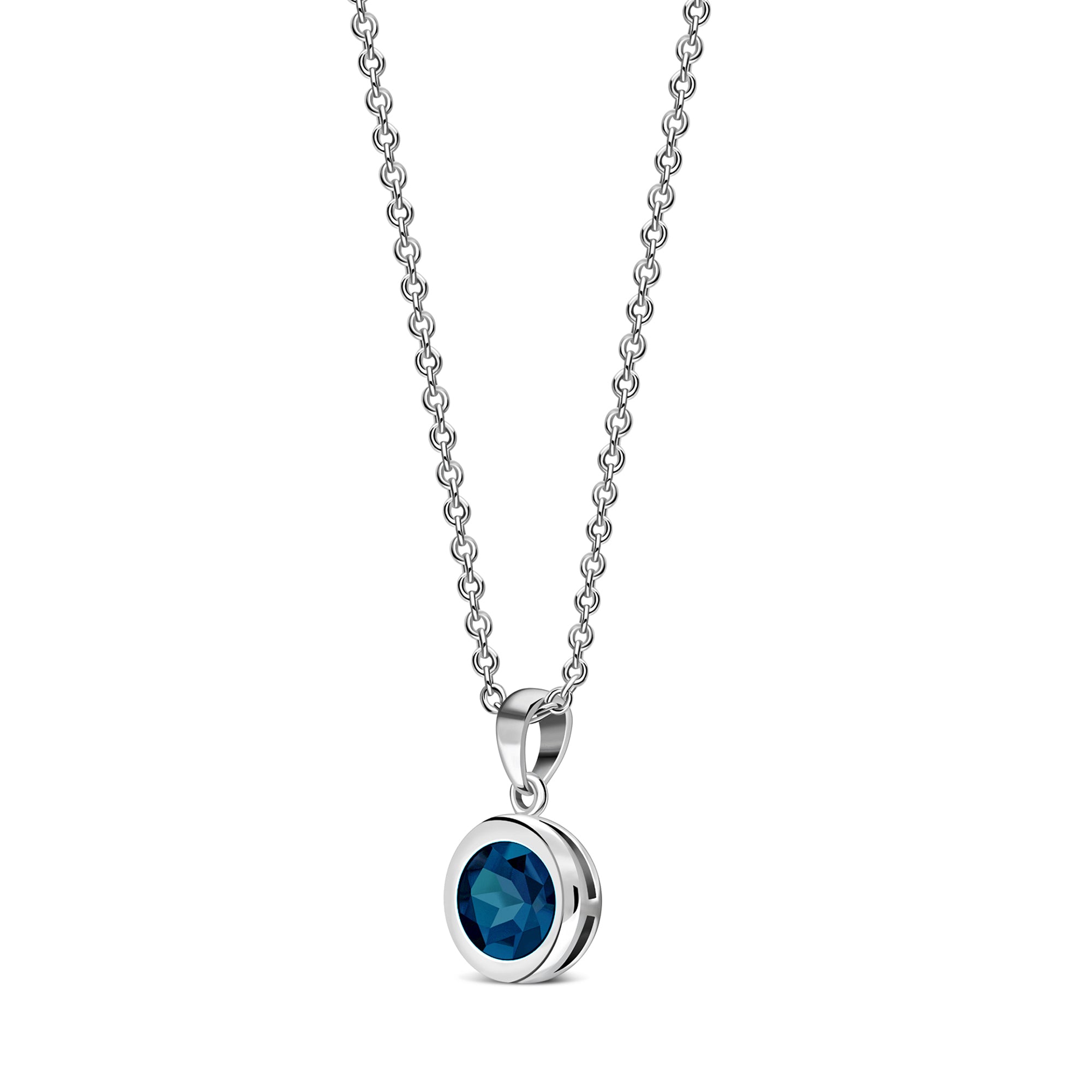 Sterling Silver London Blue Topaz 7mm Round Framed Pendant