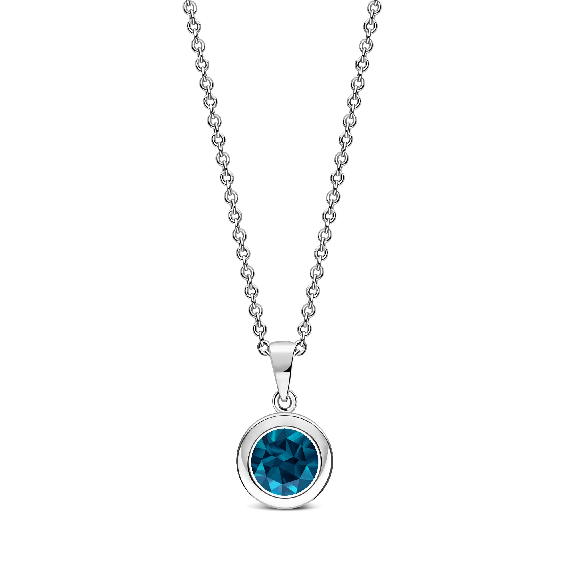 Sterling Silver London Blue Topaz 7mm Round Framed Pendant