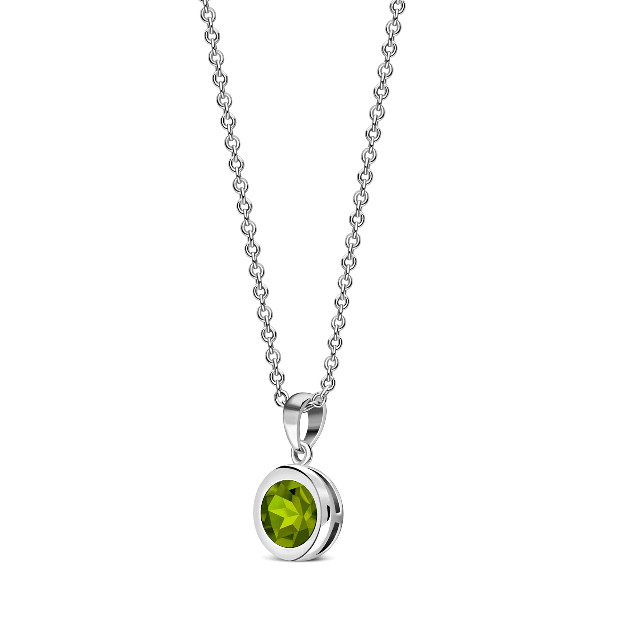 Sterling Silver Peridot 7mm Round Framed Pendant