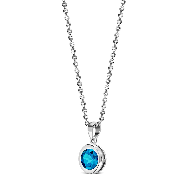 Sterling Silver Swiss Blue Topaz 7mm Round Framed Pendant