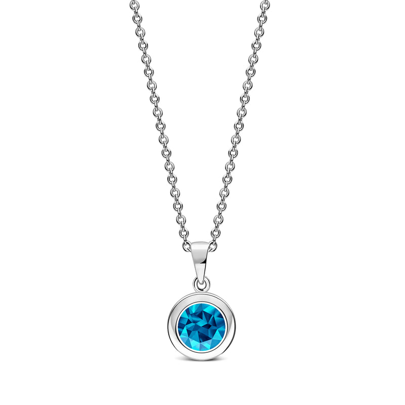 Sterling Silver Swiss Blue Topaz 7mm Round Framed Pendant