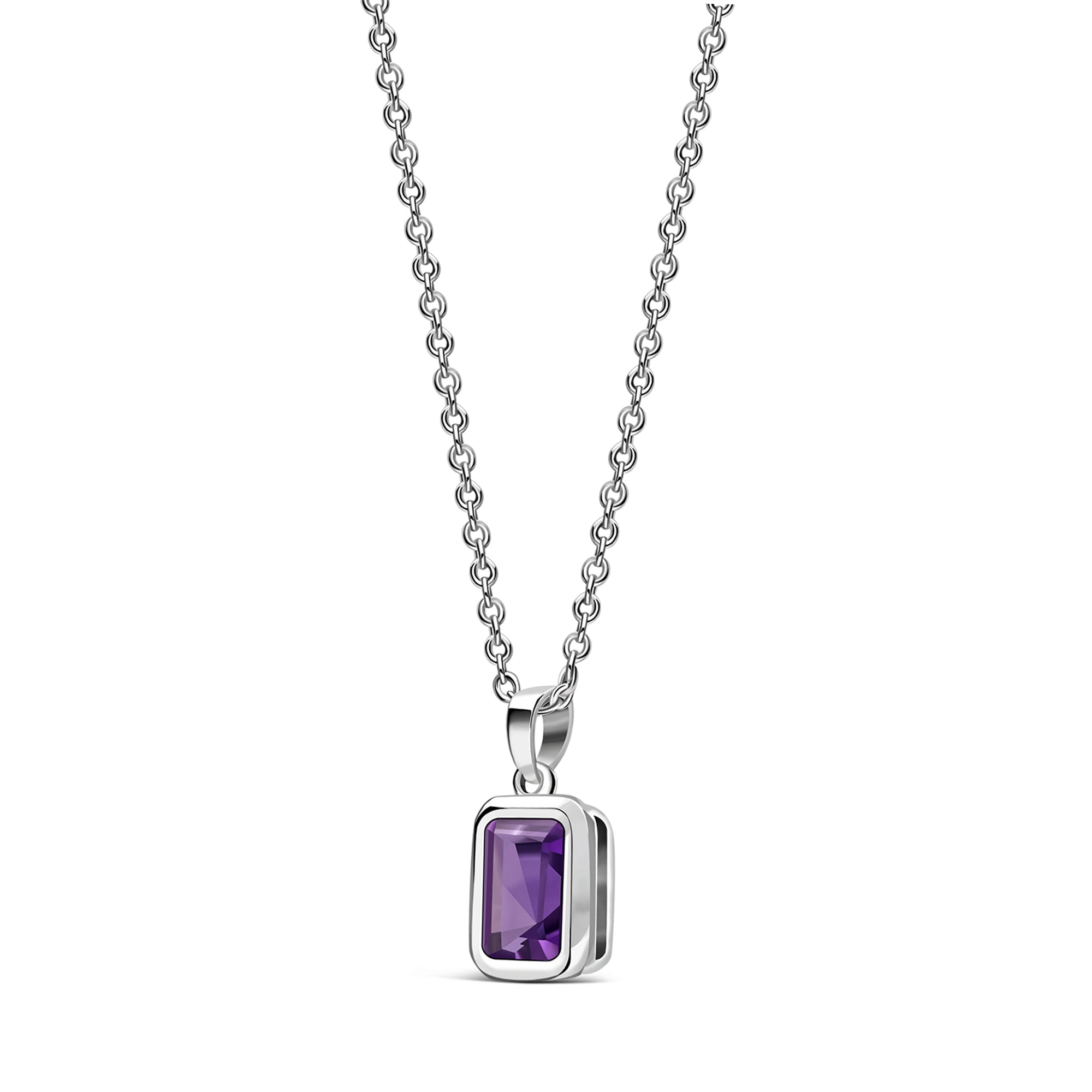 Sterling Silver Amethyst Rectangular Framed Pendant