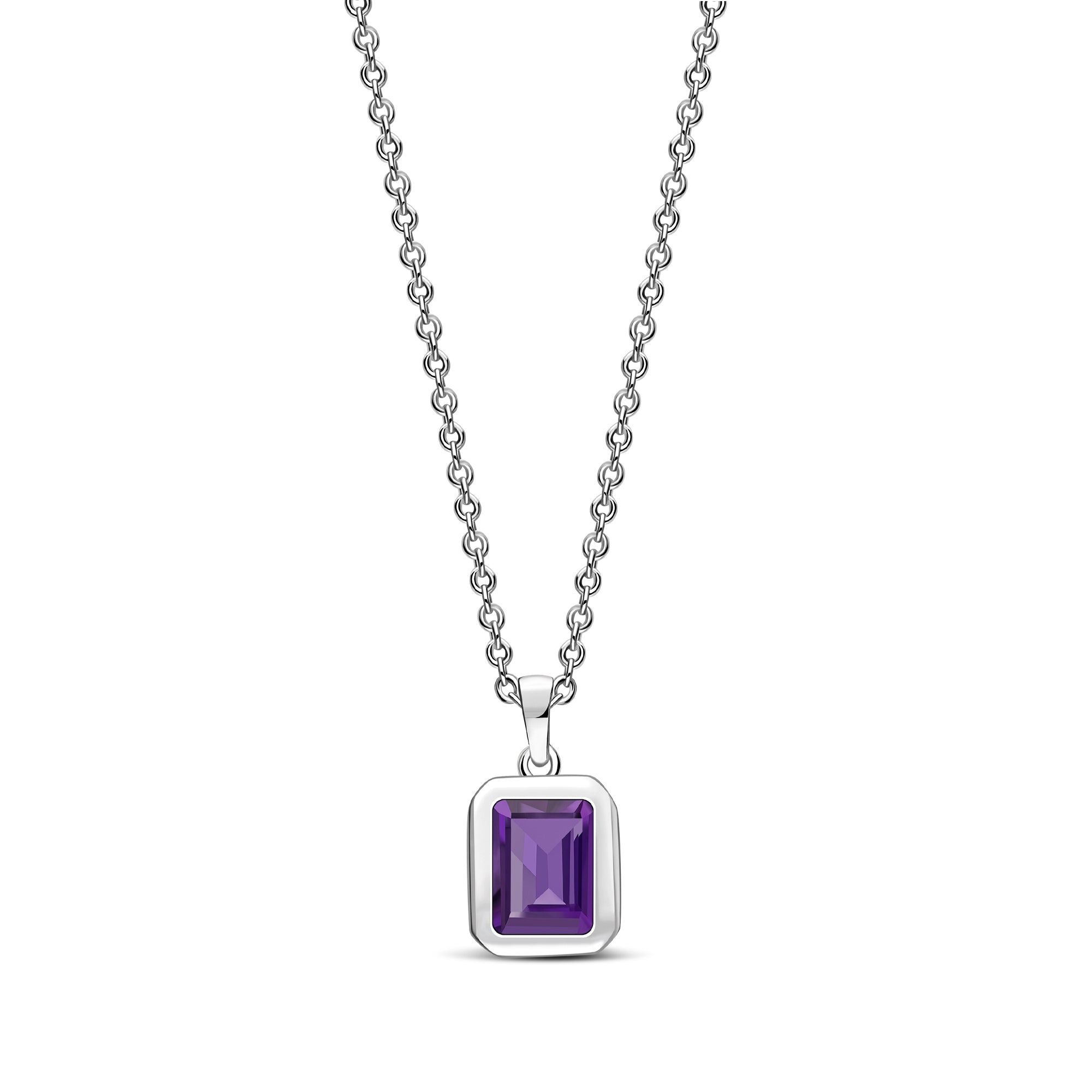 Sterling Silver Amethyst Rectangular Framed Pendant