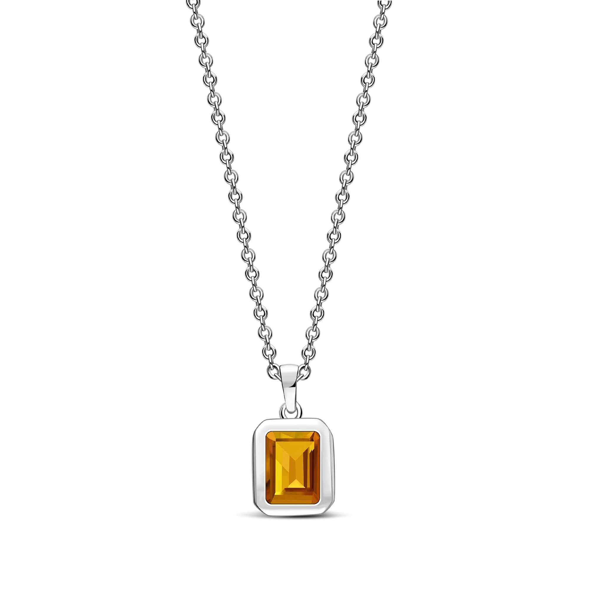 Sterling Silver Citrine Rectangular Framed Pendant