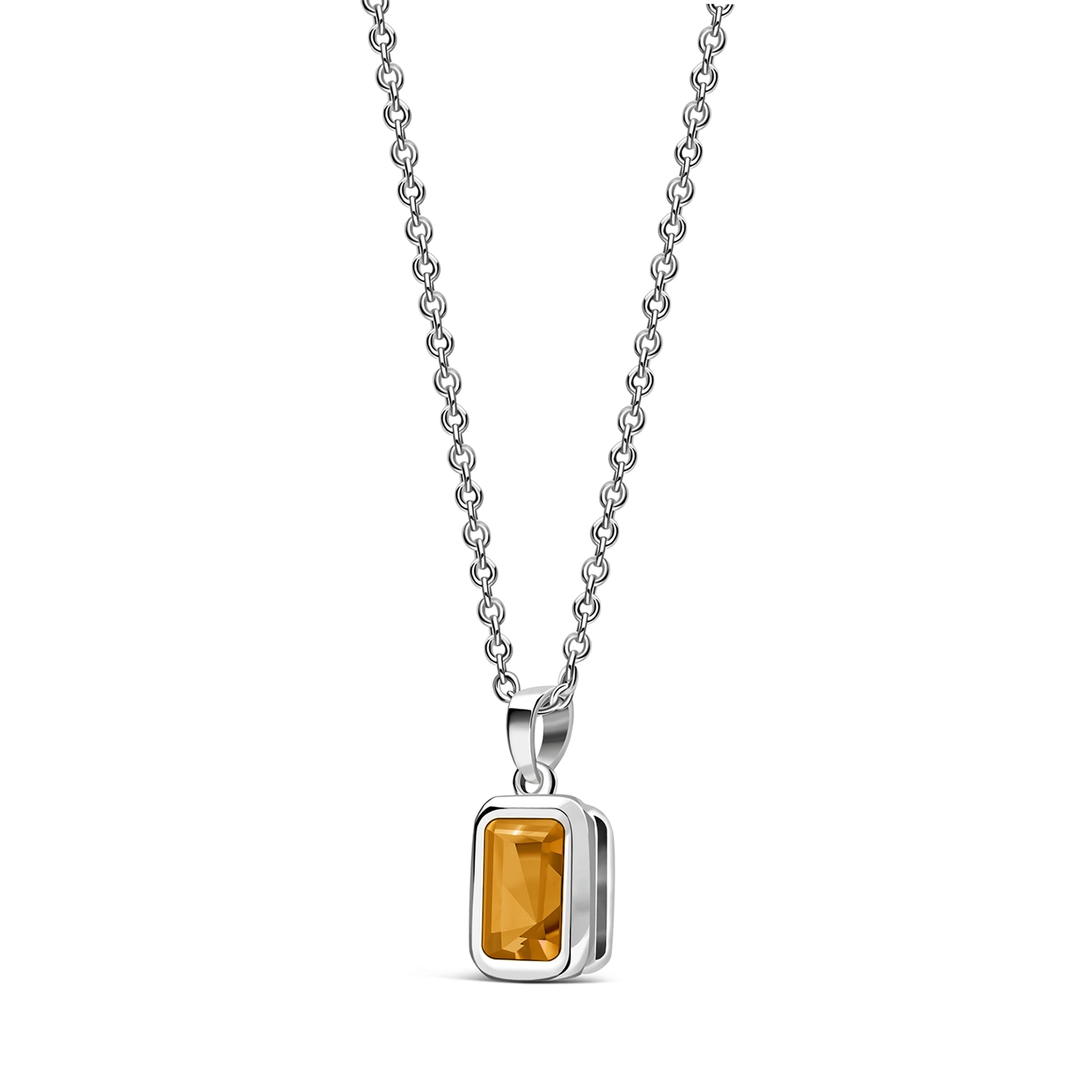 Sterling Silver Citrine Rectangular Framed Pendant