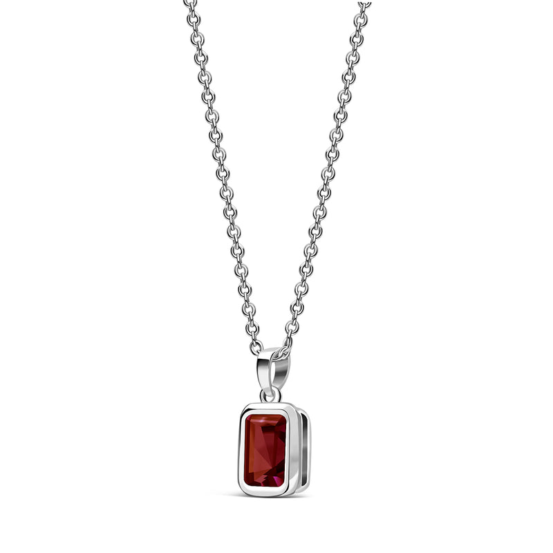 Sterling Silver Garnet Rectangular Framed Pendant