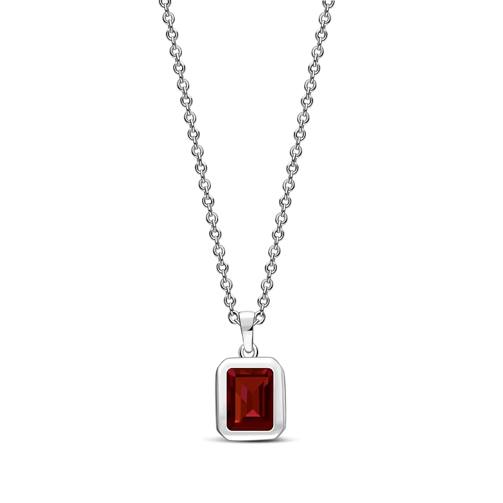 Sterling Silver Garnet Rectangular Framed Pendant