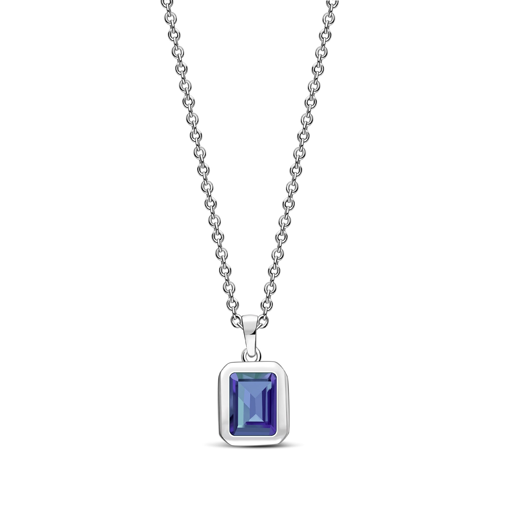 Sterling Silver London Blue Topaz Rectangular Framed Pendant