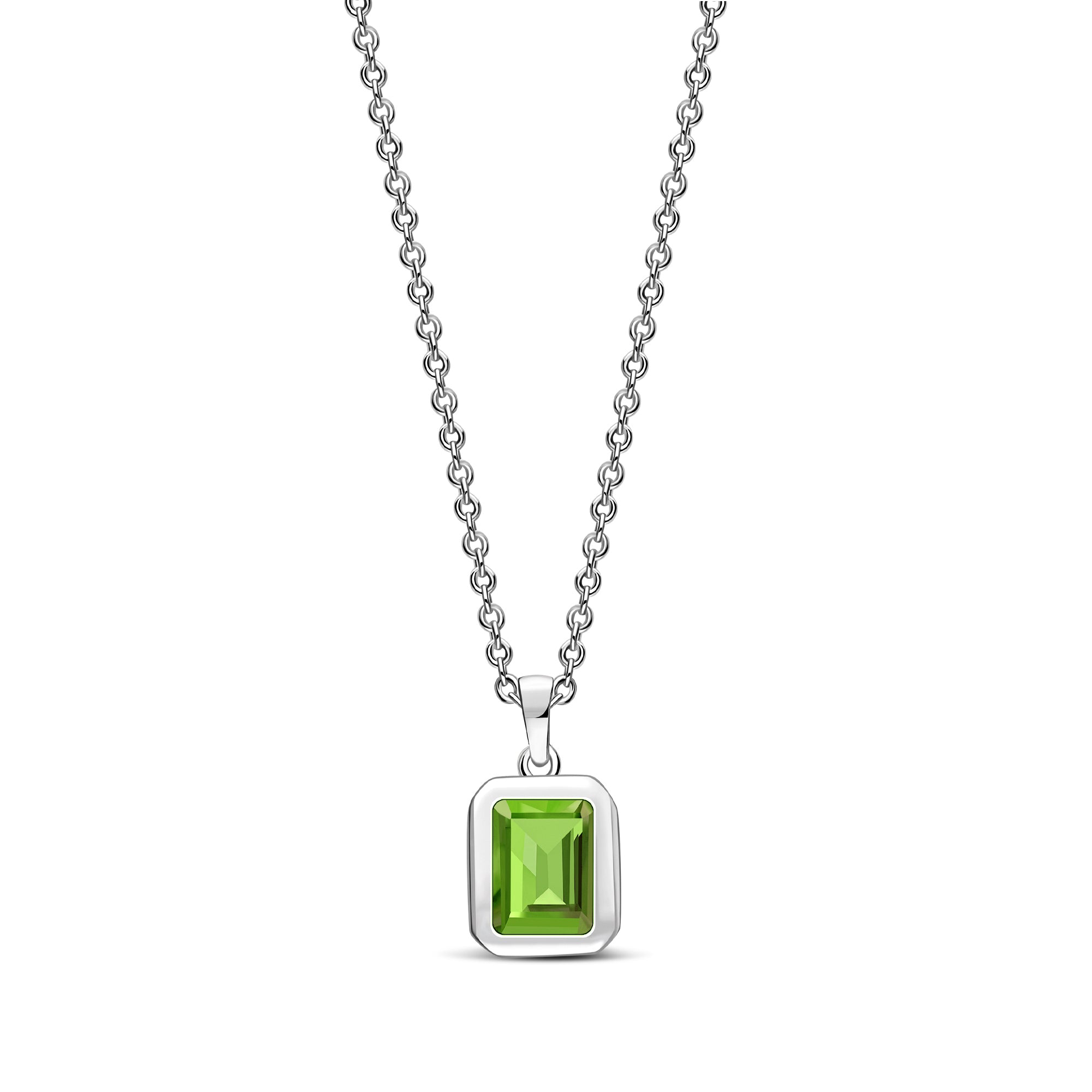 Sterling Silver Peridot Rectangular Framed Pendant