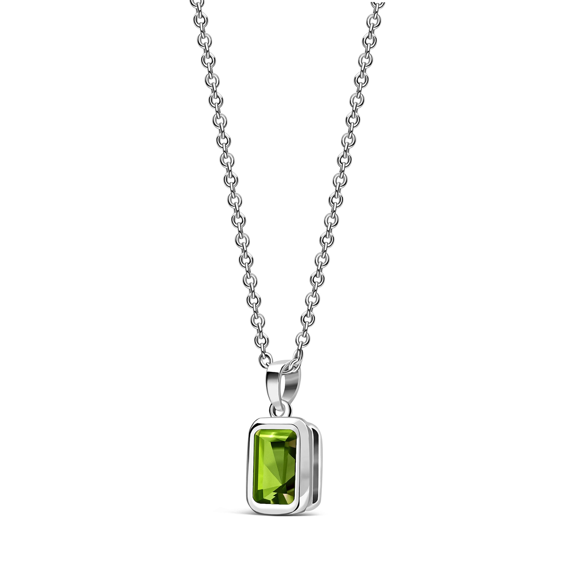 Sterling Silver Peridot Rectangular Framed Pendant