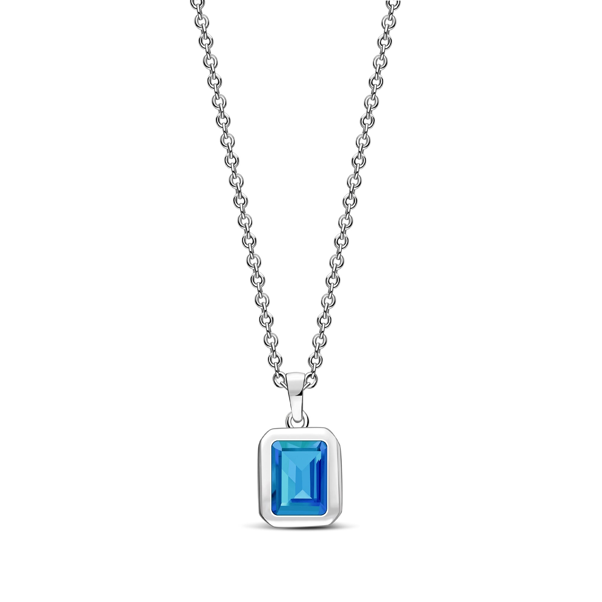 Sterling Silver Swiss Blue Topaz Rectangular Framed Pendant