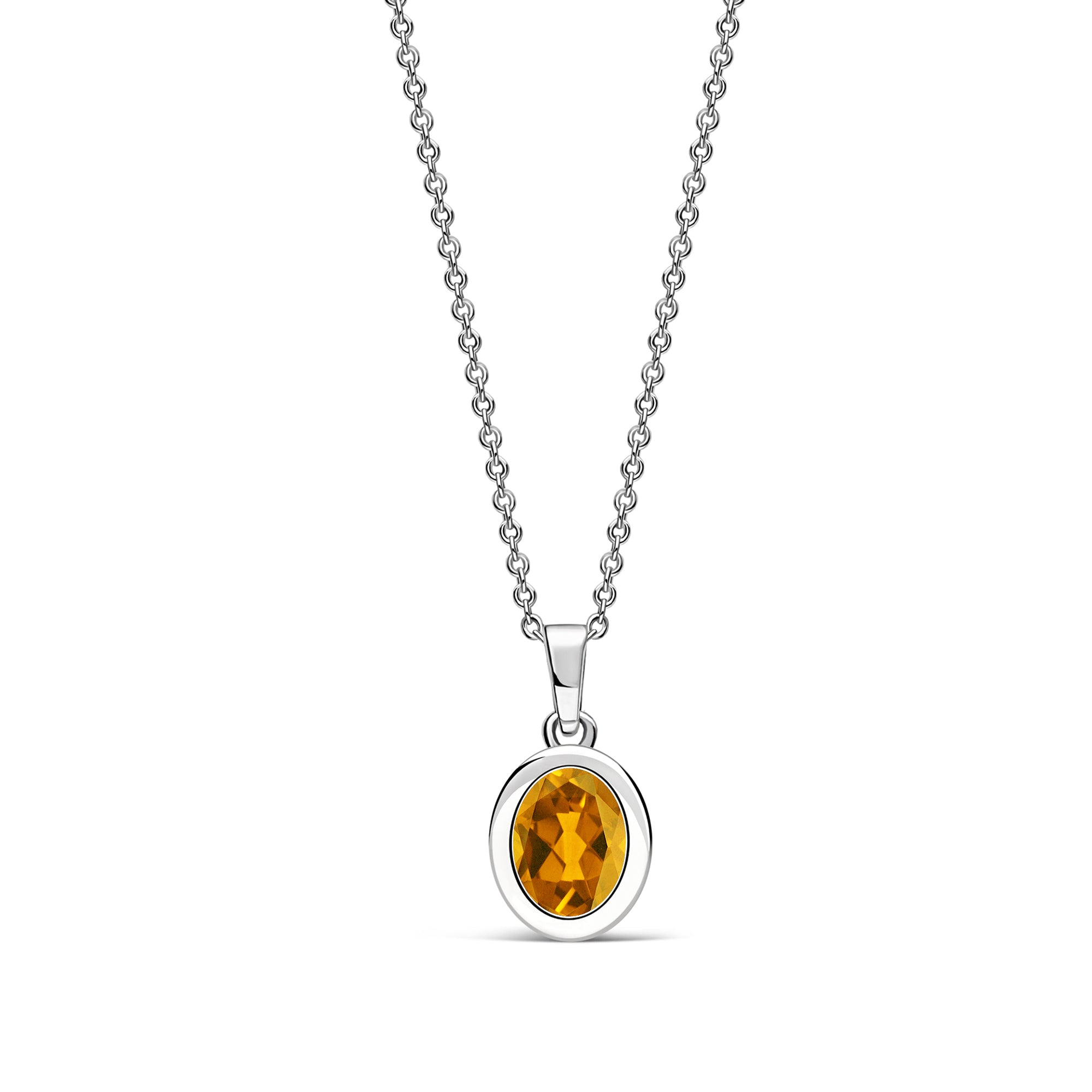 Sterling Silver Citrine Oval Framed Pendant