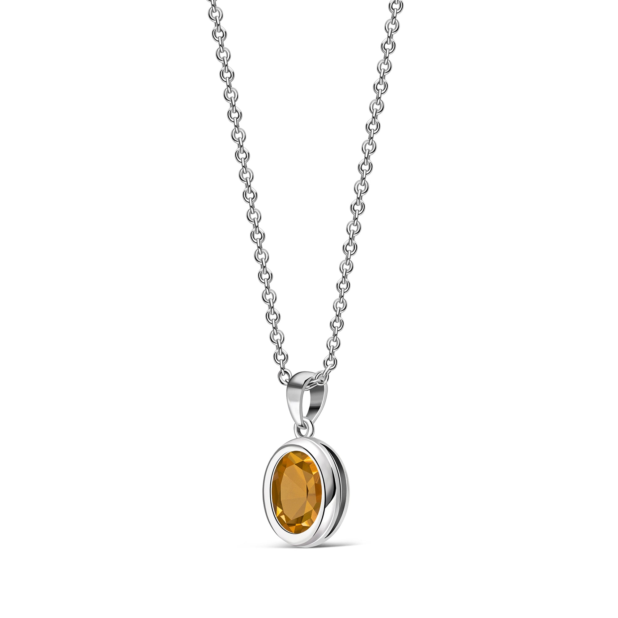 Sterling Silver Citrine Oval Framed Pendant