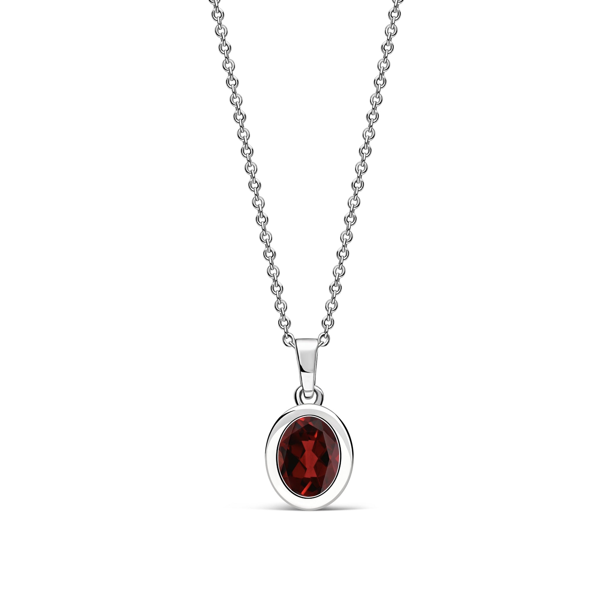 Sterling Silver Garnet Oval Framed Pendant