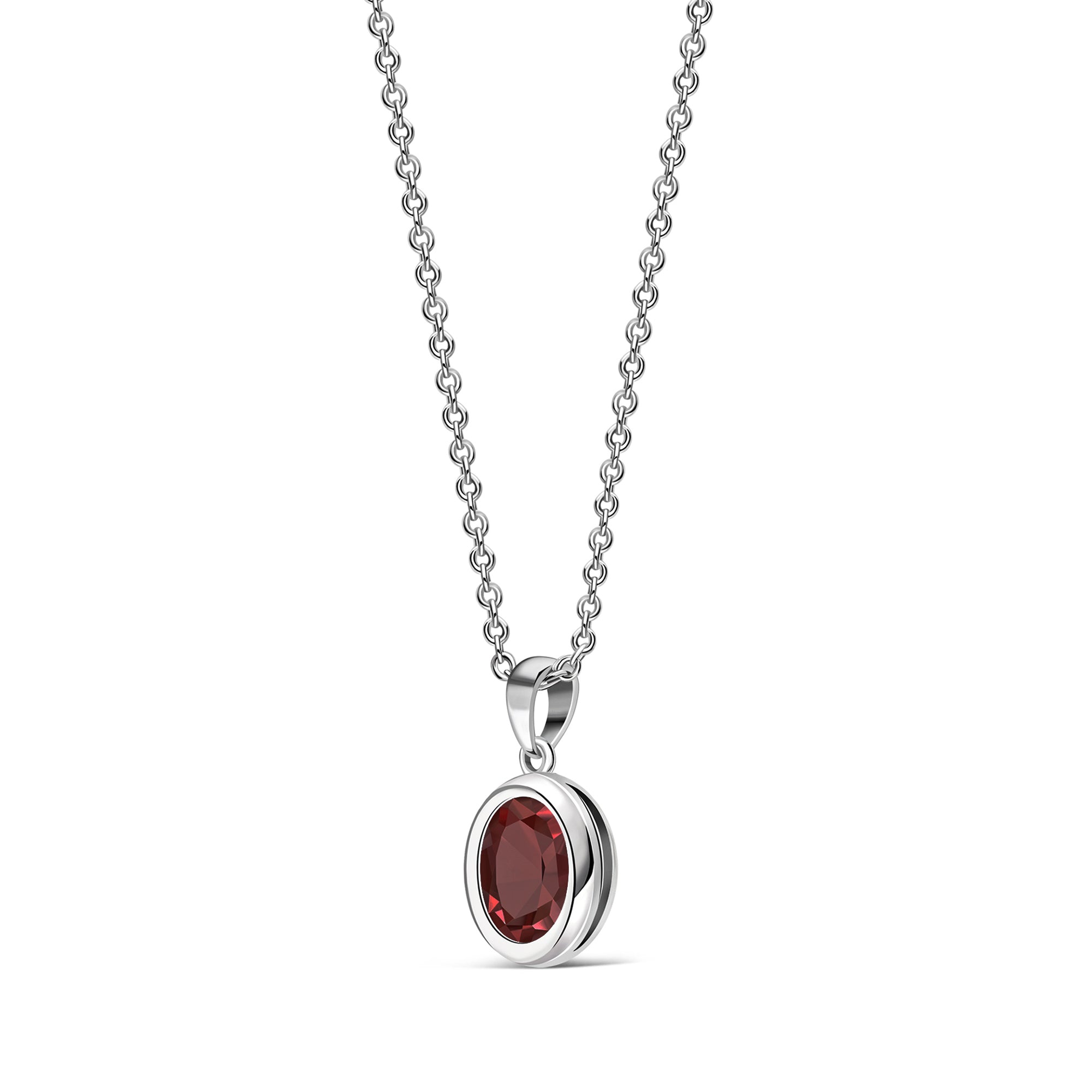 Sterling Silver Garnet Oval Framed Pendant