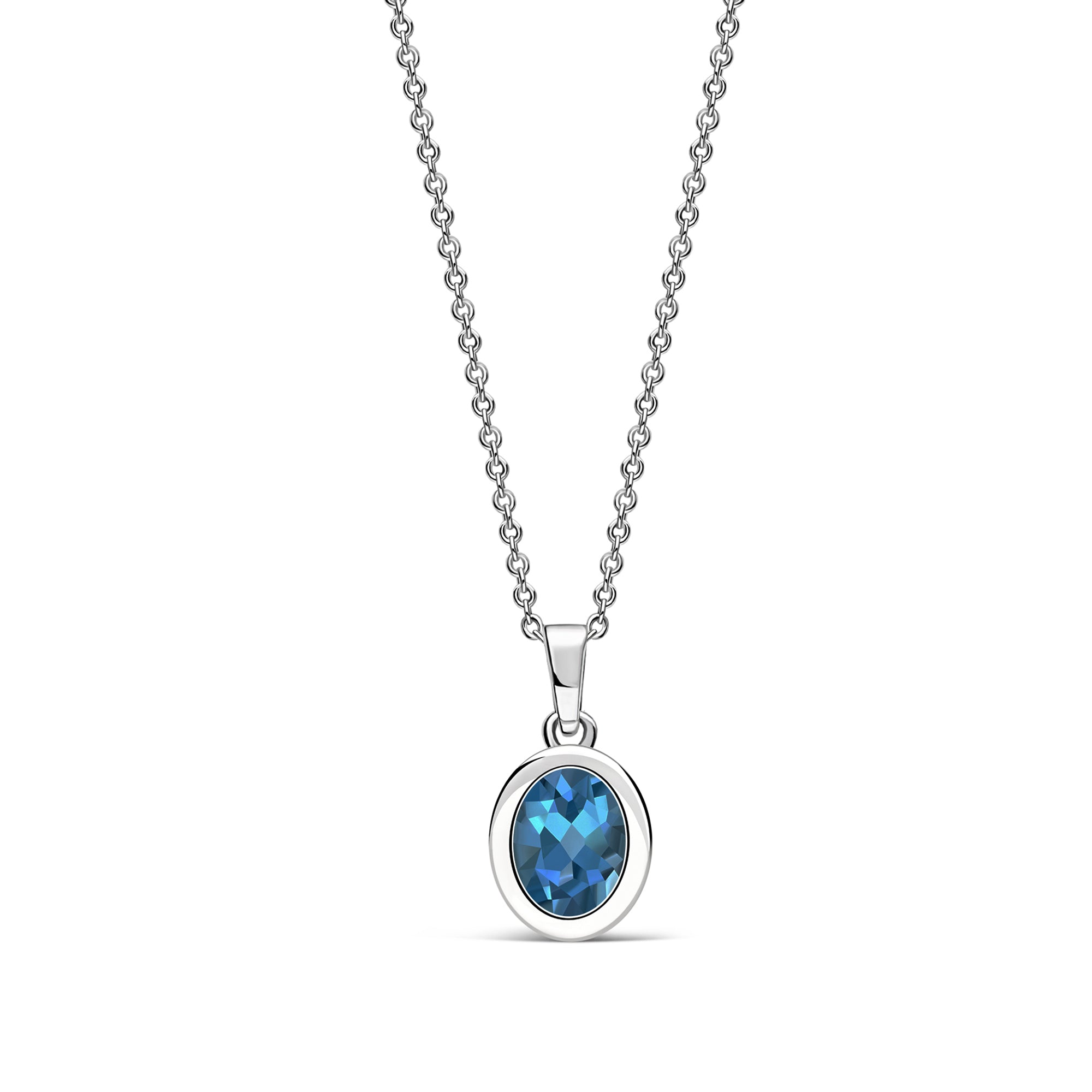 Sterling Silver London Blue Topaz Oval Framed Pendant