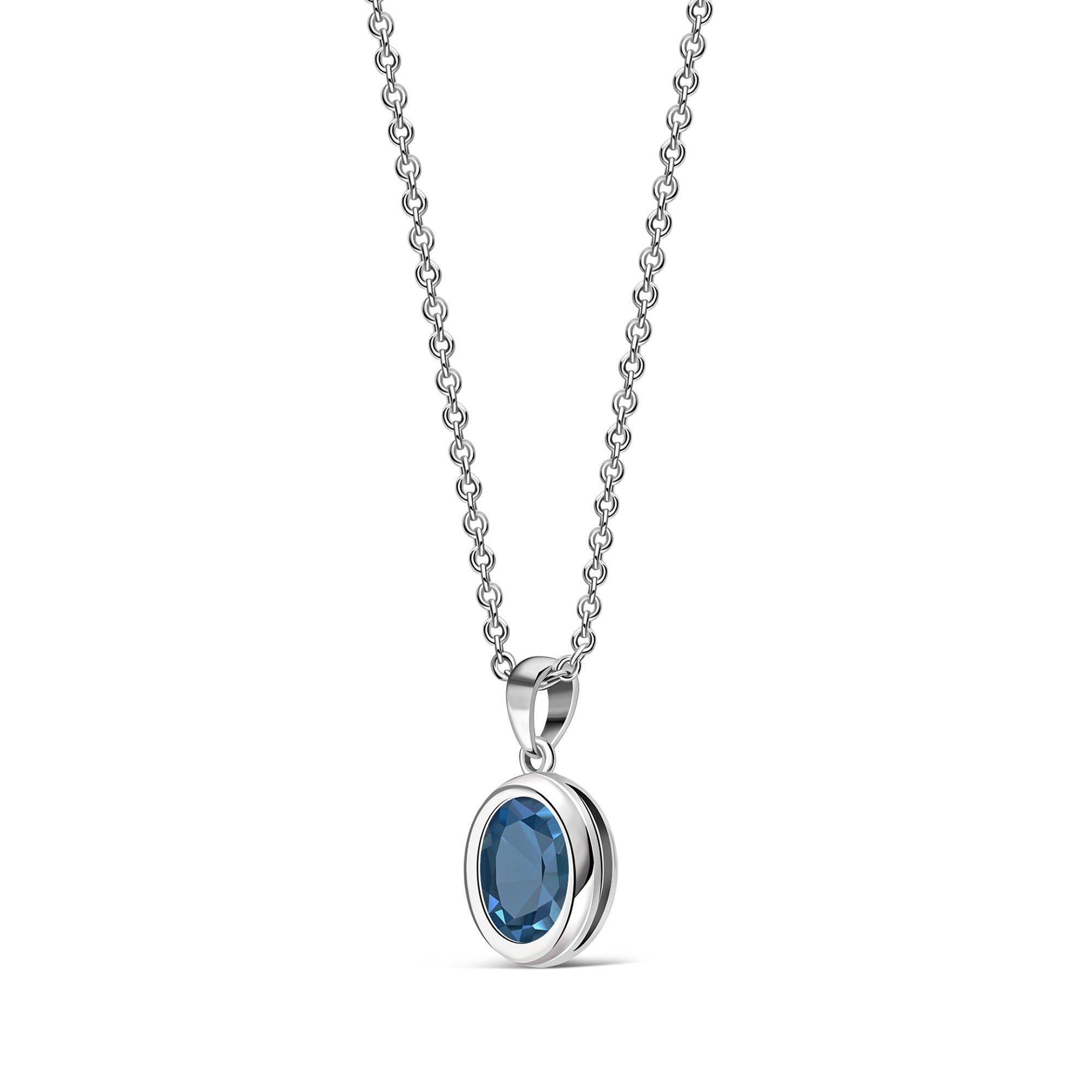 Sterling Silver London Blue Topaz Oval Framed Pendant