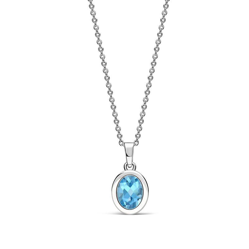 Sterling Silver Swiss Blue Topaz Oval Framed Pendant