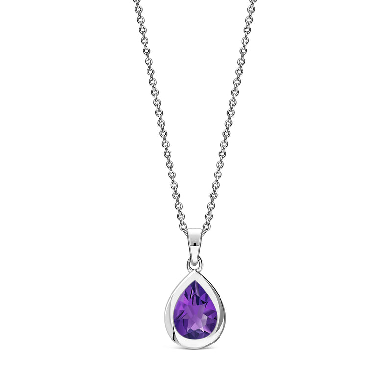 Sterling Silver Amethyst Framed Teardrop Pendant