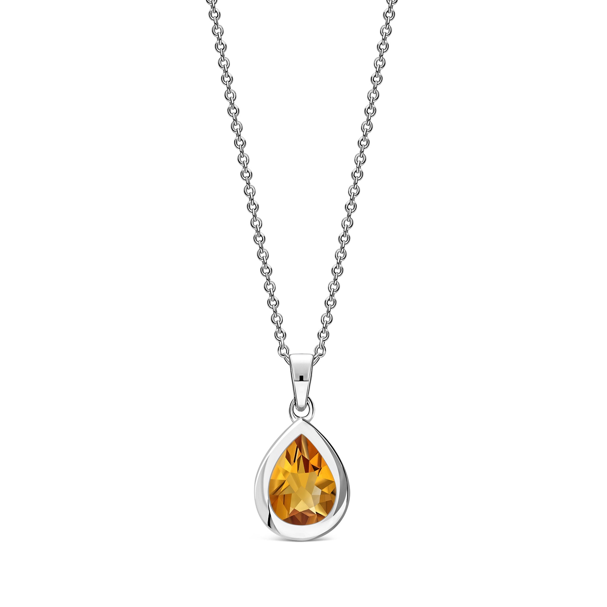 Sterling Silver Citrine Framed Teardrop Pendant