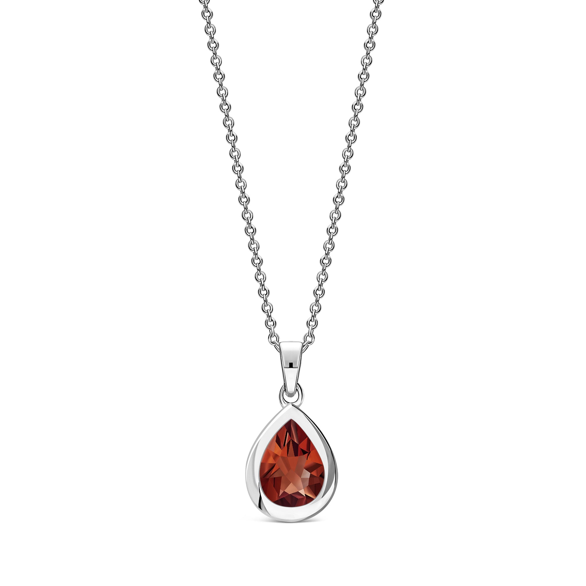 Sterling Silver Garnet Framed Teardrop Pendant