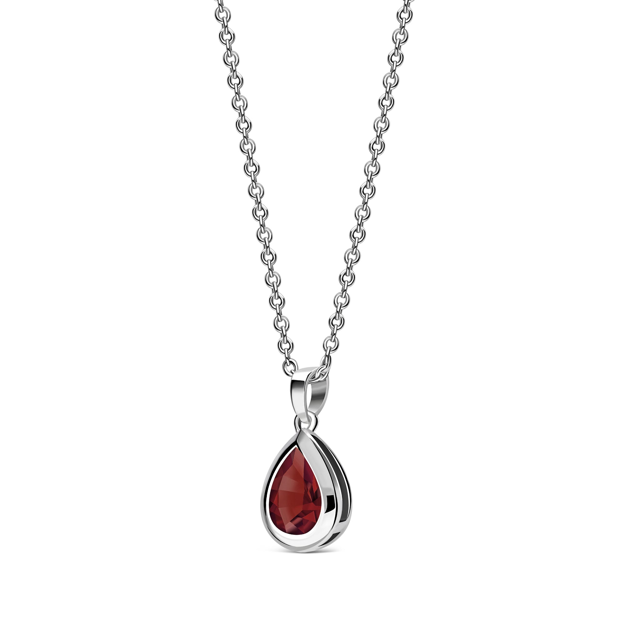 Sterling Silver Garnet Framed Teardrop Pendant