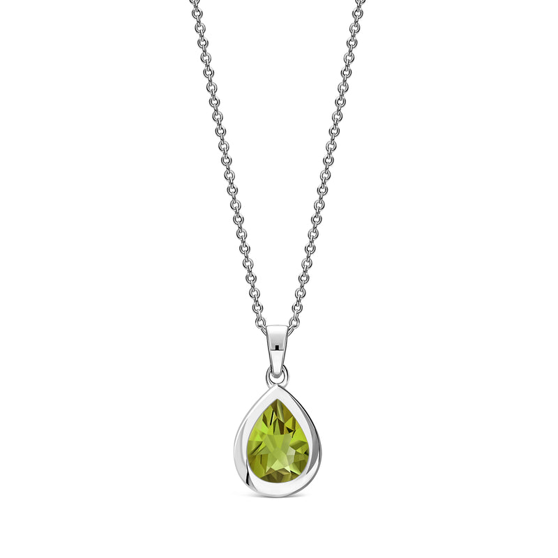 Sterling Silver Peridot Framed Teardrop Pendant
