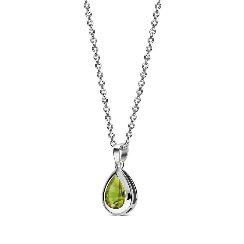 Sterling Silver Peridot Framed Teardrop Pendant