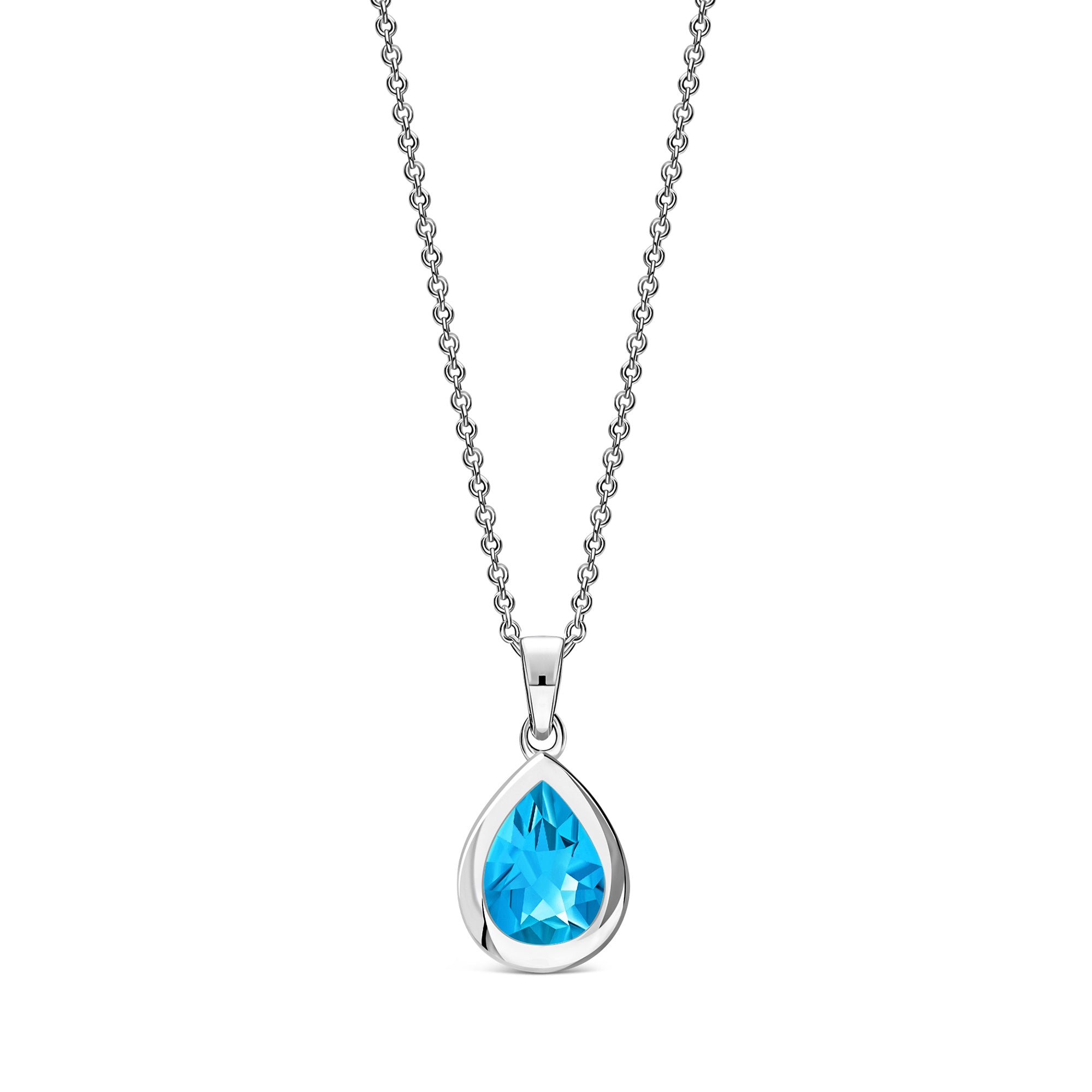 Sterling Silver Swiss Blue Topaz Framed Teardrop Pendant