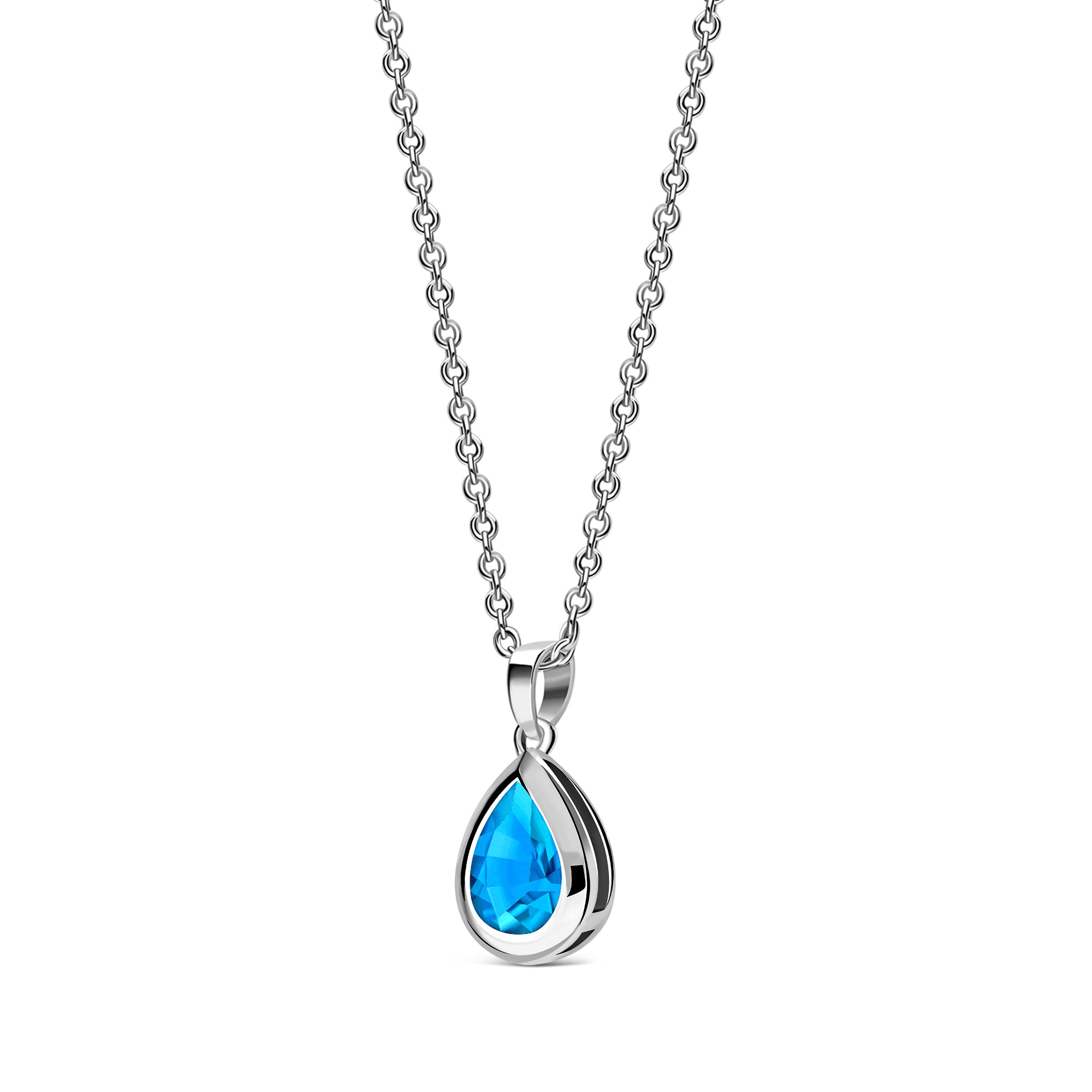 Sterling Silver Swiss Blue Topaz Framed Teardrop Pendant