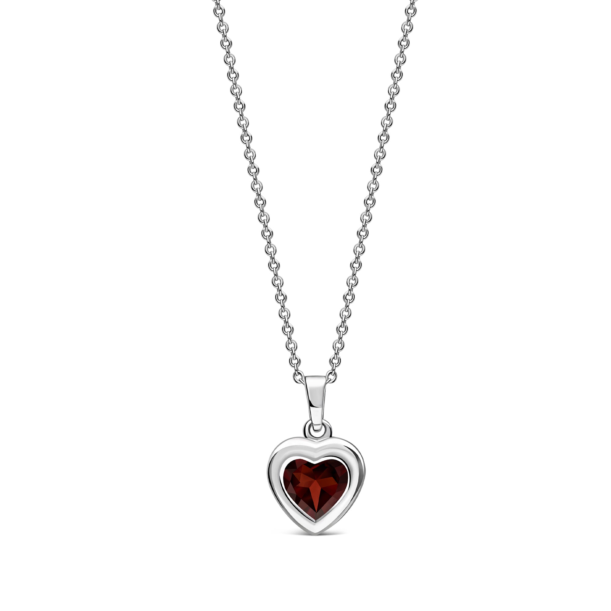 Sterling Silver Garnet Framed Heart Pendant