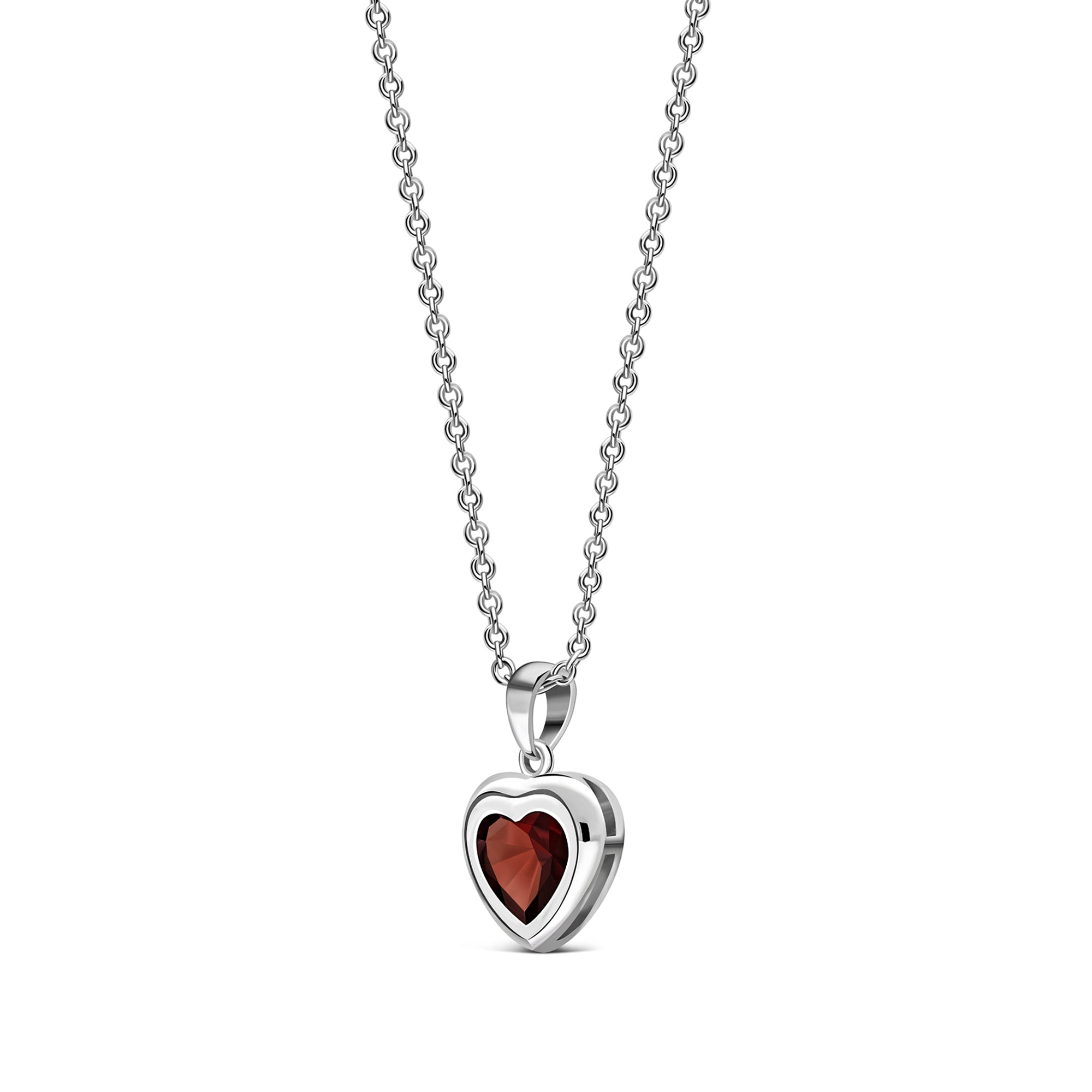 Sterling Silver Garnet Framed Heart Pendant