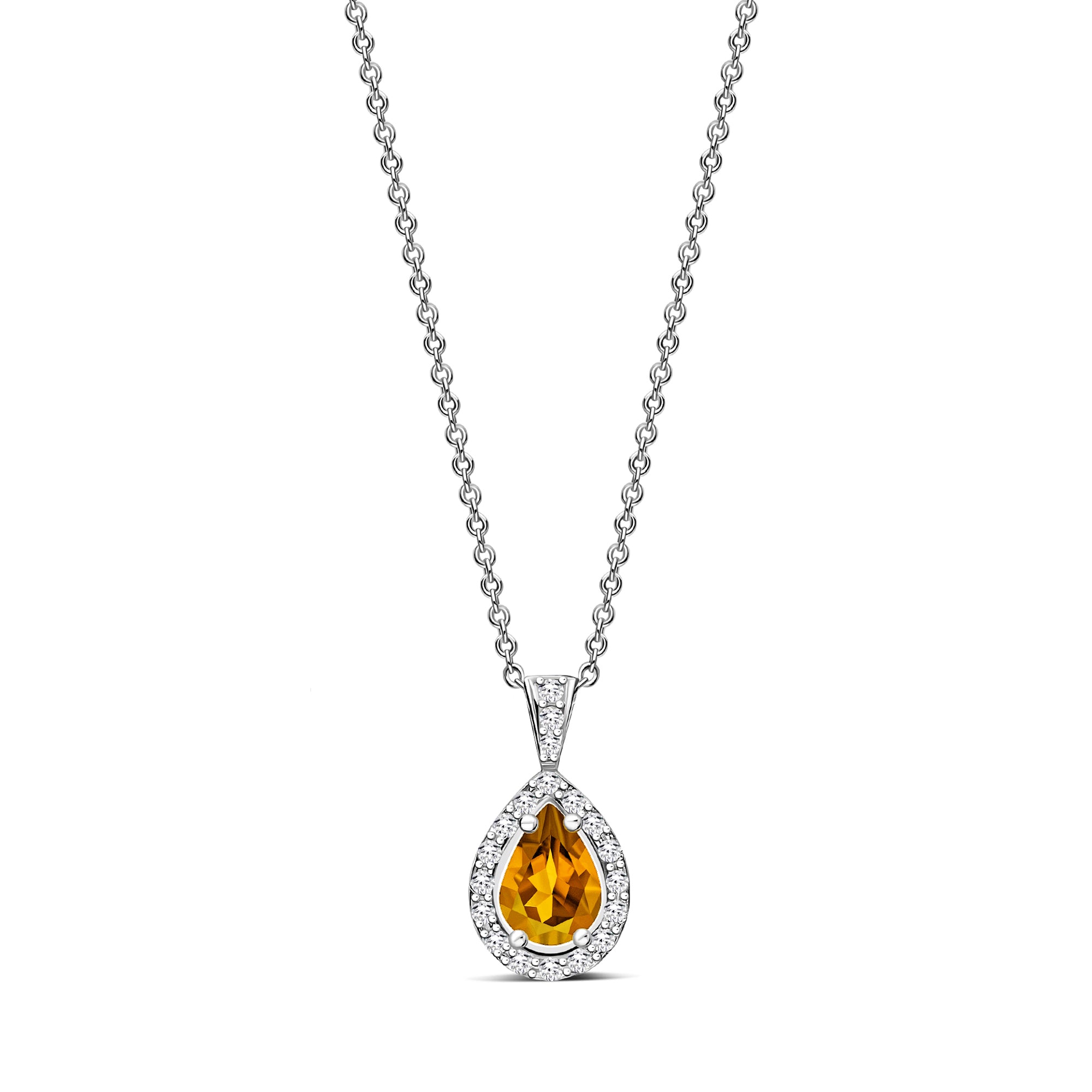 Sterling Silver Citrine & CZ Pear Drop Pendant