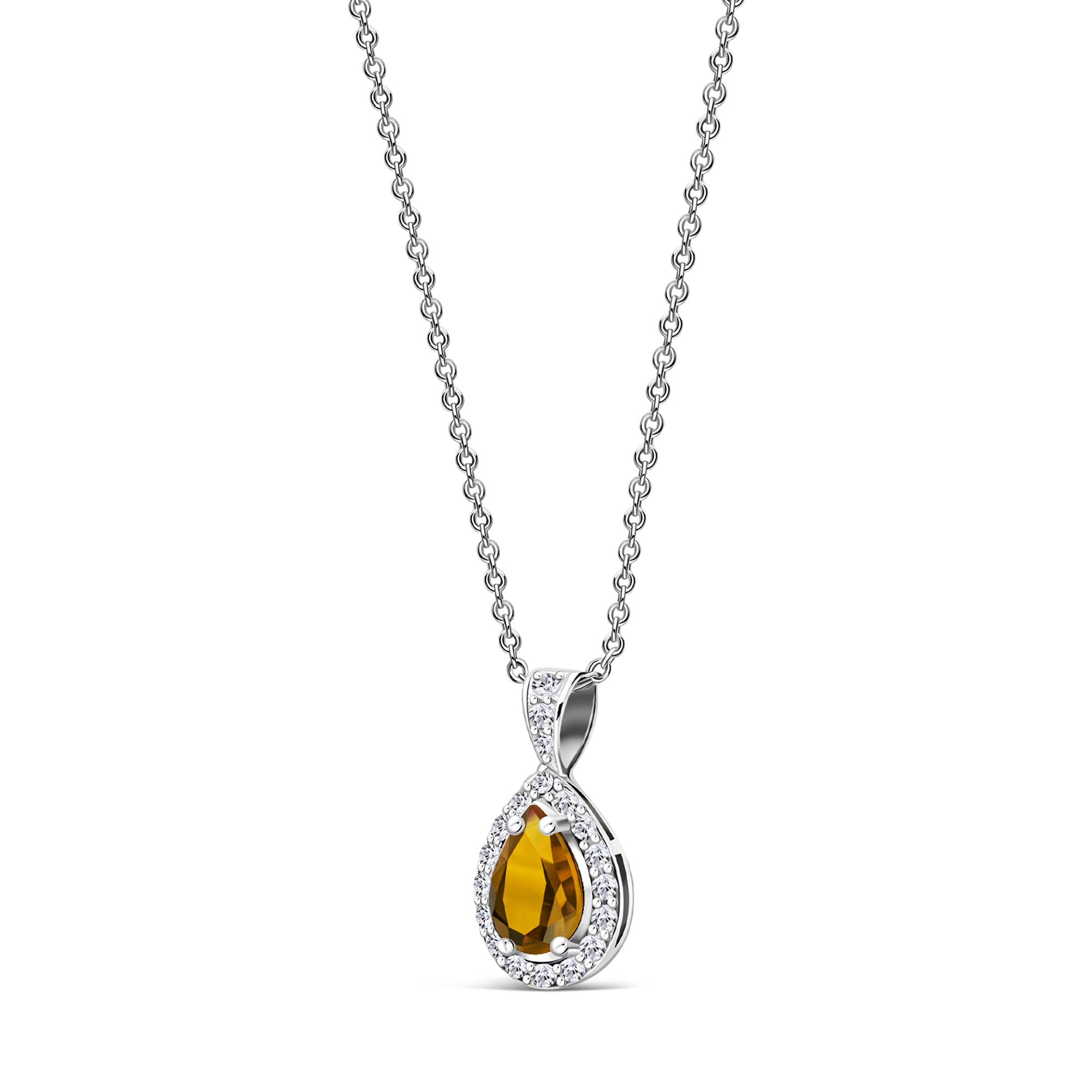 Sterling Silver Citrine & CZ Pear Drop Pendant