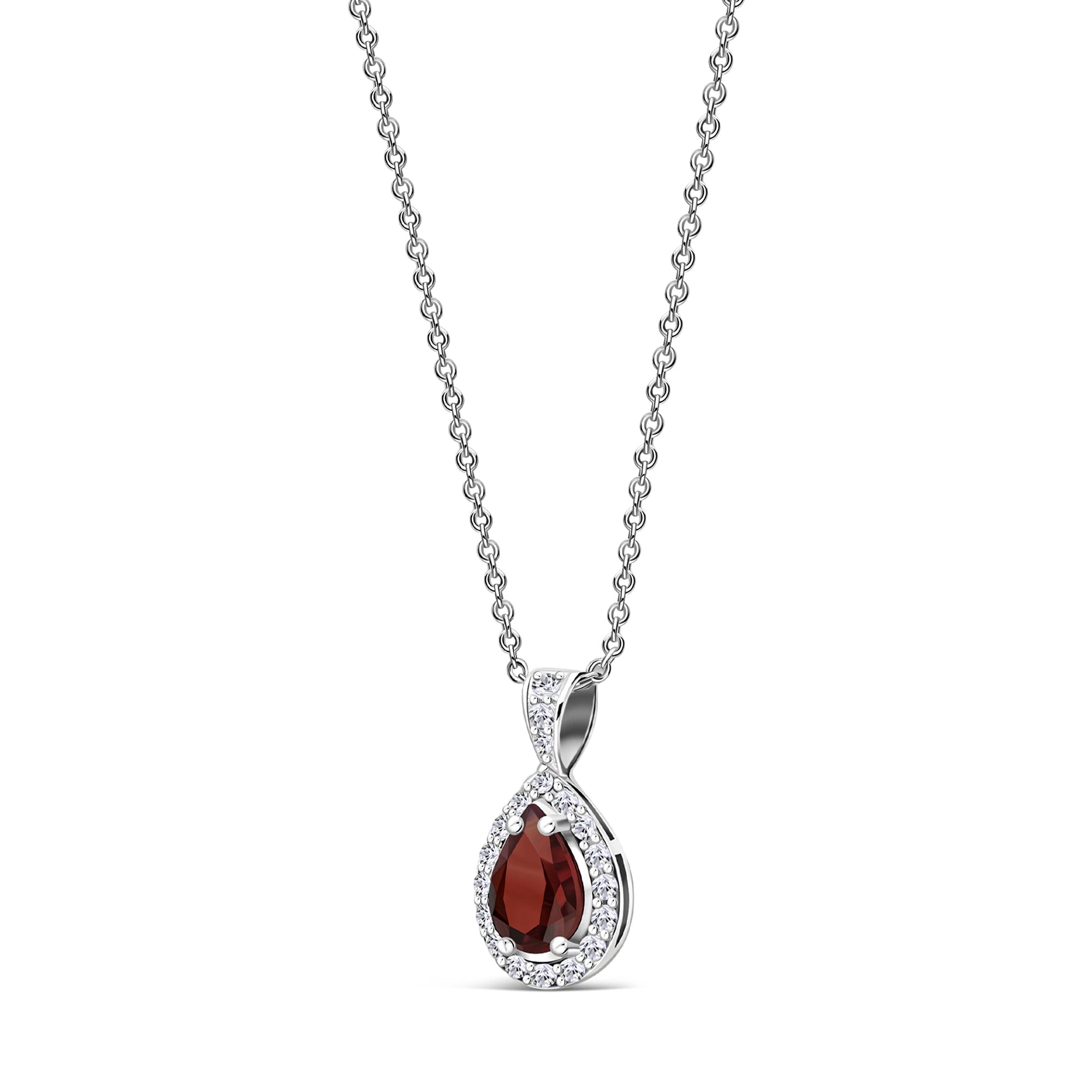 Sterling Silver Garnet & CZ Pear Drop Pendant