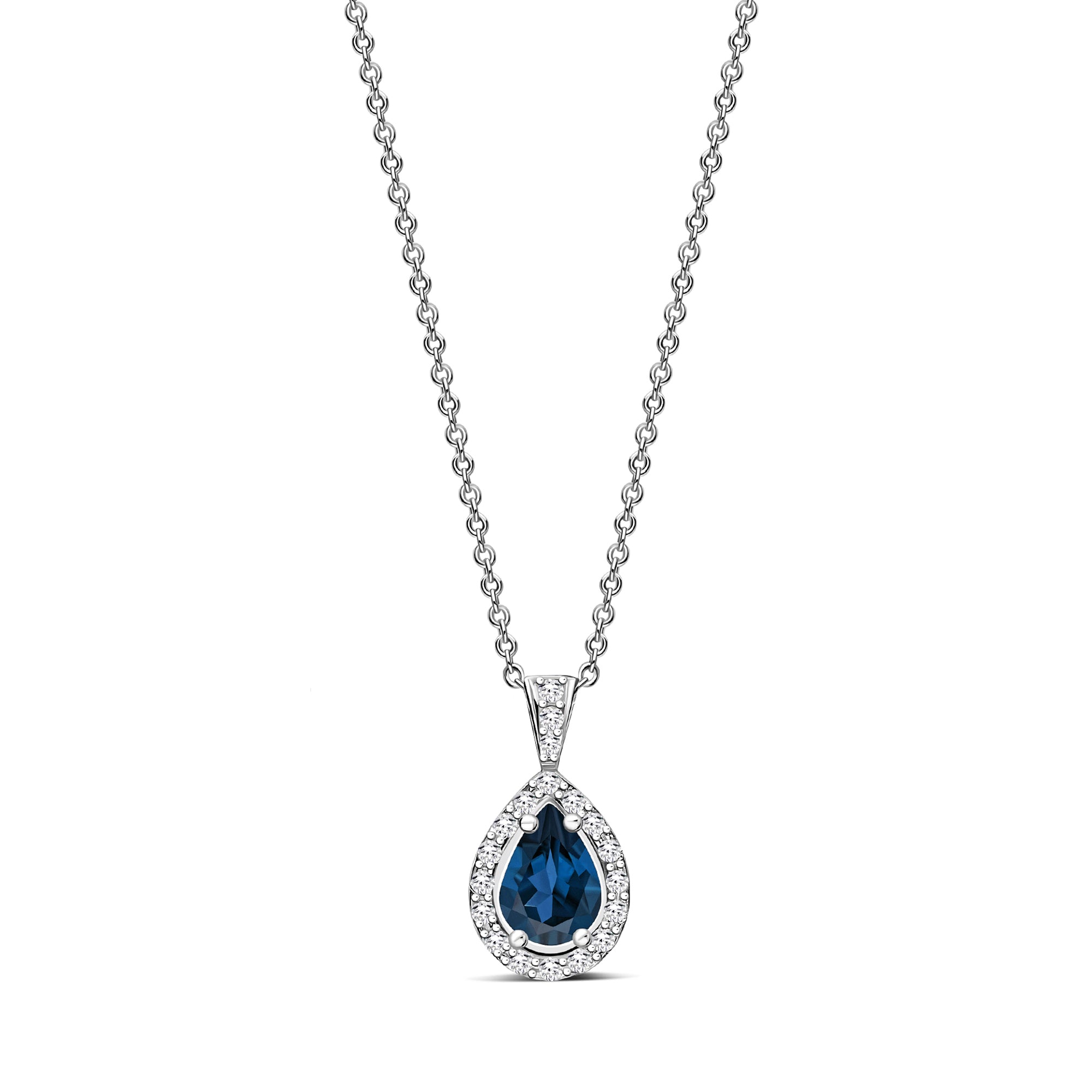 Sterling Silver London Blue Topaz & CZ Pear Drop Pendant