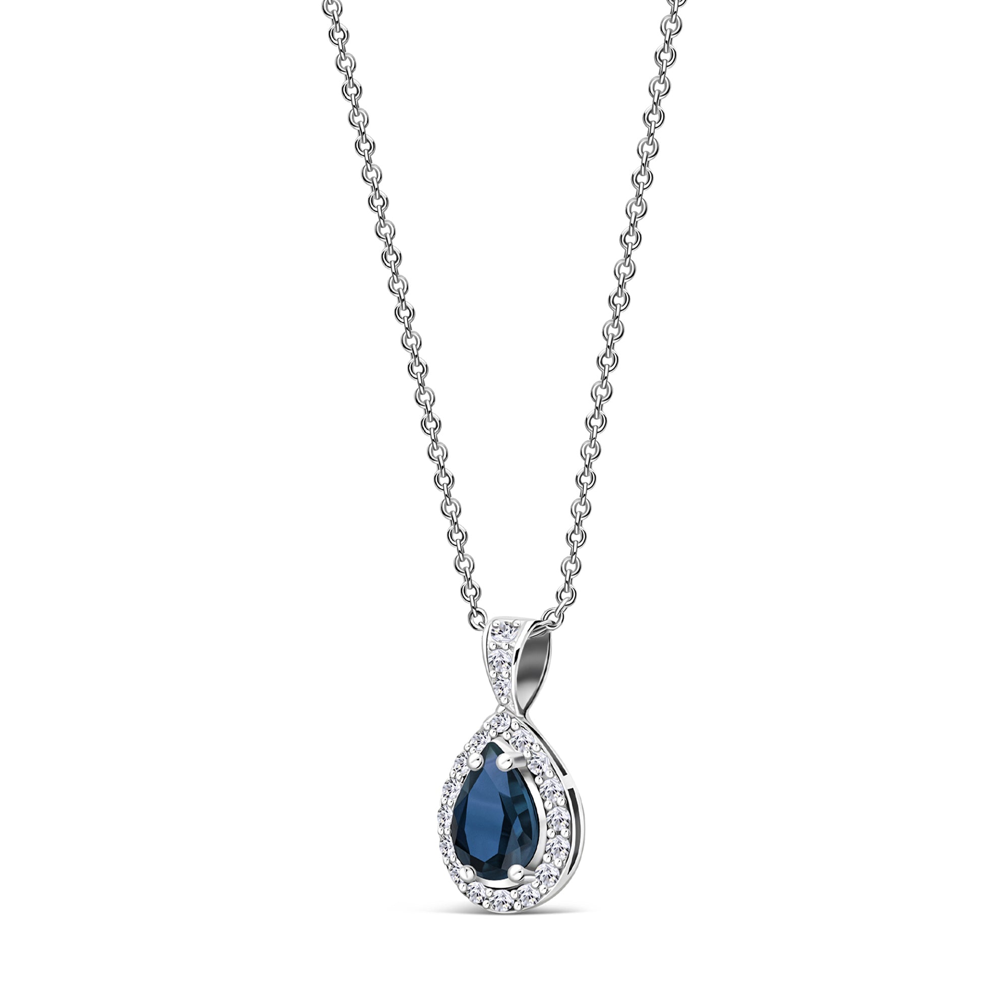 Sterling Silver London Blue Topaz & CZ Pear Drop Pendant